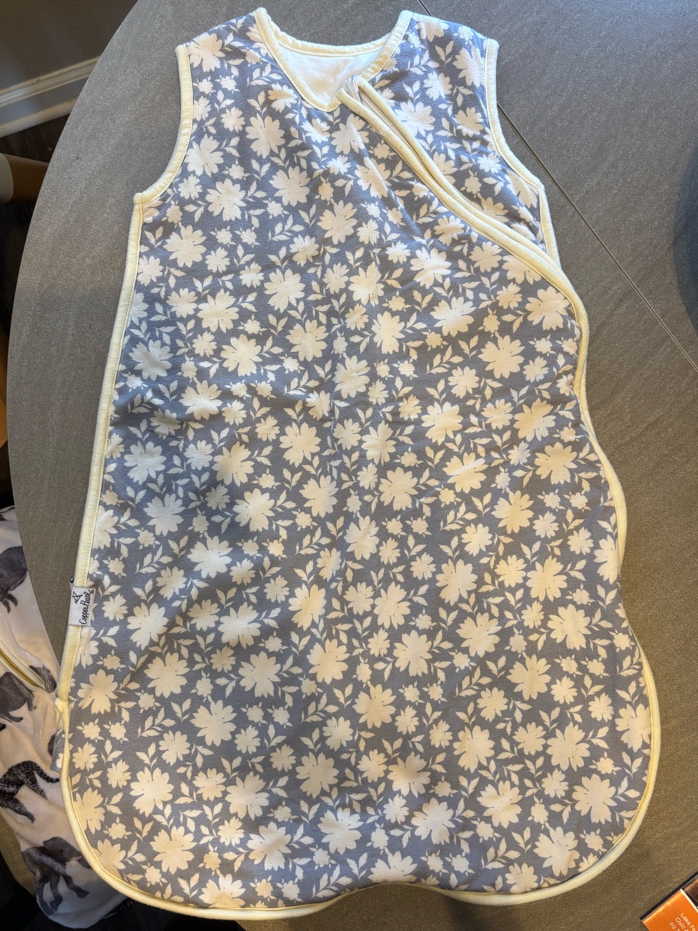 Floral Gray Sleeveless Baby Sleep Sack with Cream Trim